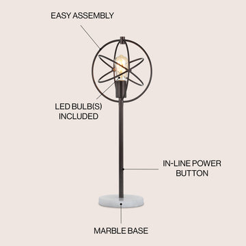 Atomic Caged 26.5" Edison Bulb Metal/Marble Modern LED Table Lamp - JONATHAN Y